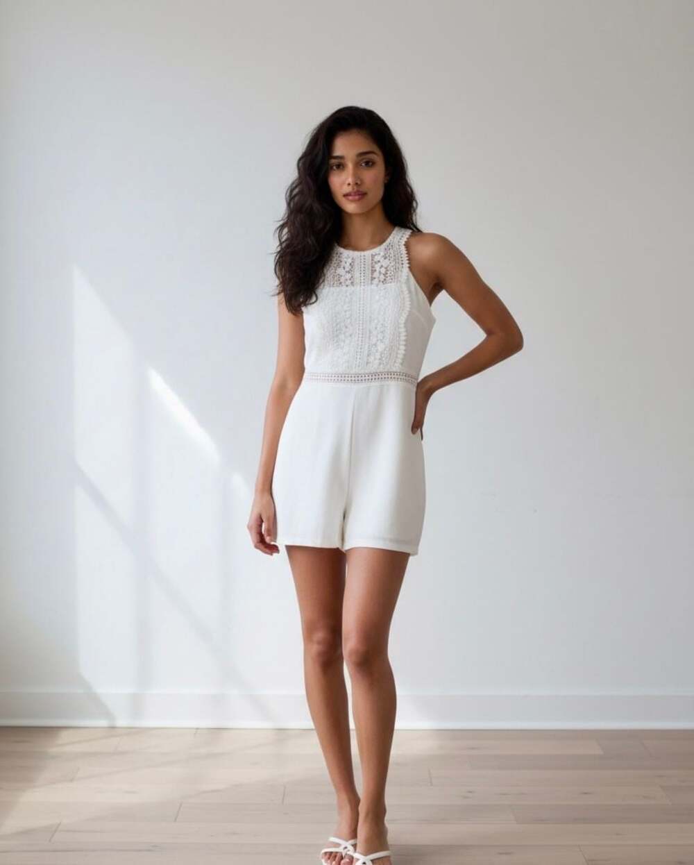 DO+BE White Sleeveless Lace Detail Halter Romper